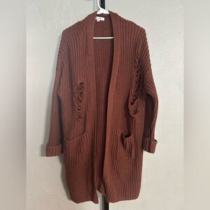 Rust Open-Front Chunky Knit Cardigan Sweater Size S/M